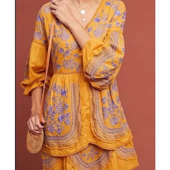 Anthropologie Meadow Rue Lisette Embroidered Mini Dress Size Medium - Picture 3 of 9
